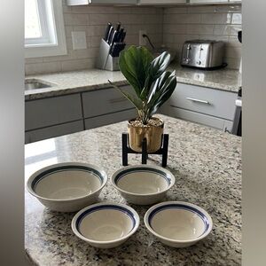 Mens Dads Bachelor Pad Bowls Dishes Classic White Blue Green Stoneware Set